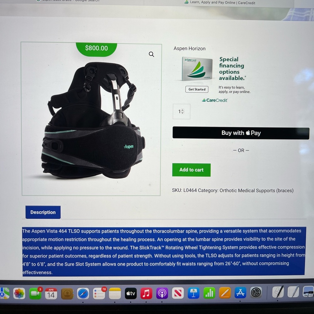 Back Brace Aspen Vista 464 TLSO